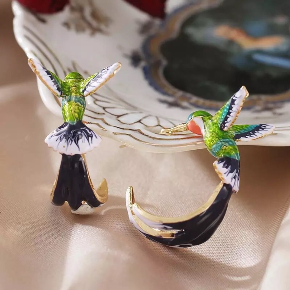 “A Hummingbird’s Flight” Dainty Unique Colorful Beautiful Stud Animal Earring - Picture 3 of 6